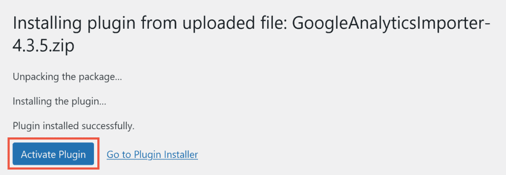 Wordpress Activate Google Analytics Importer Plugin