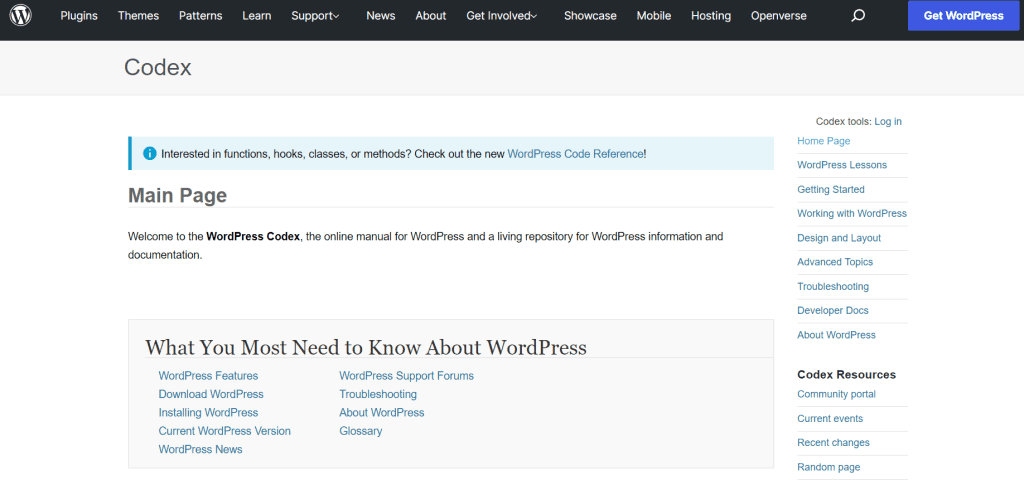 Wordpress Codex For Support