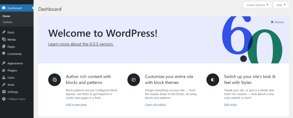 Wordpress Welcome Dashboard