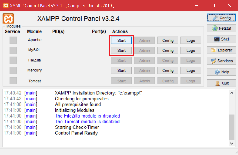 Xampp Start Apache And My Sql Service