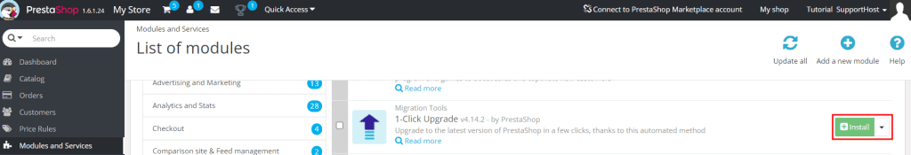 1 Click Upgrade Prestashop Install Module