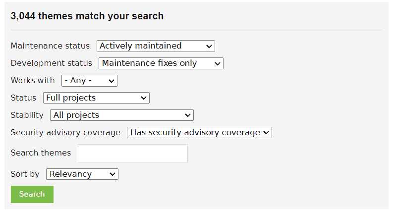 Filters Research Themes Drupal Official Directory