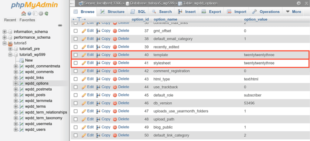 Phpmyadmin Edit WordPress Template