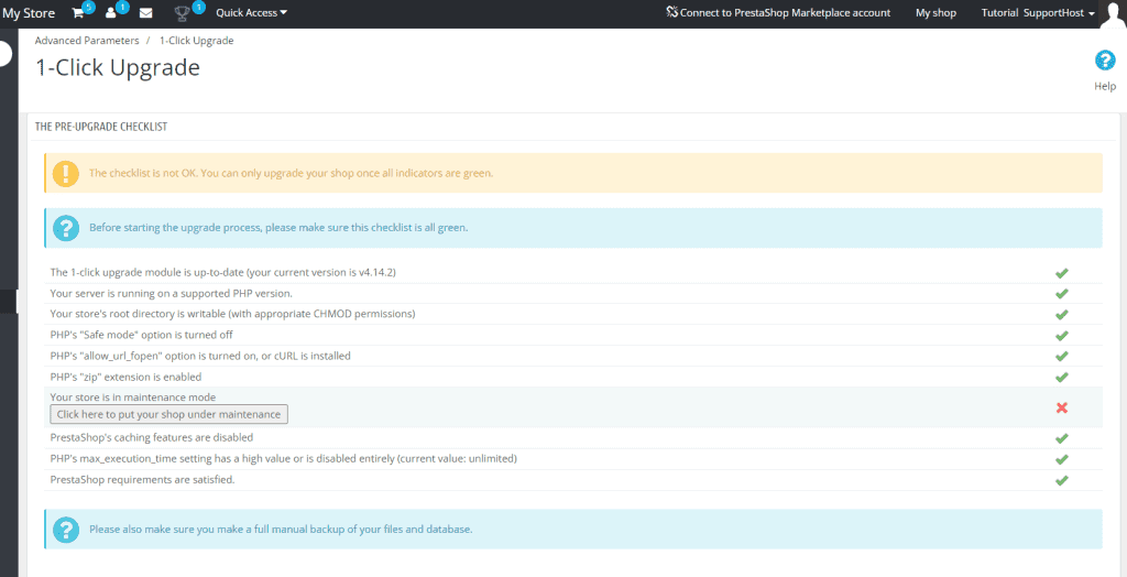 Prestashop 1 Click Upgrade Checklist
