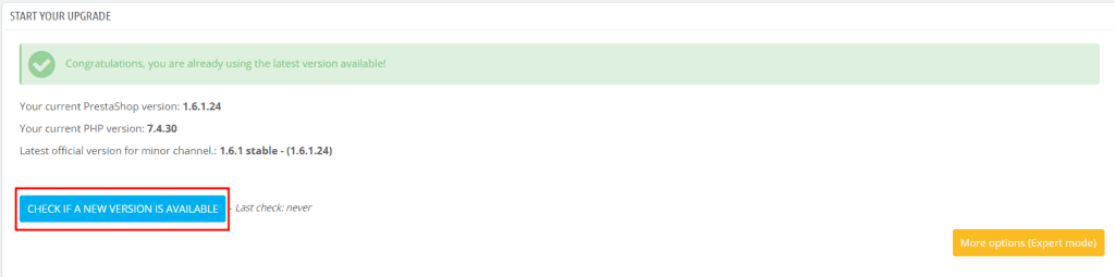 Prestashop Check New Version Available