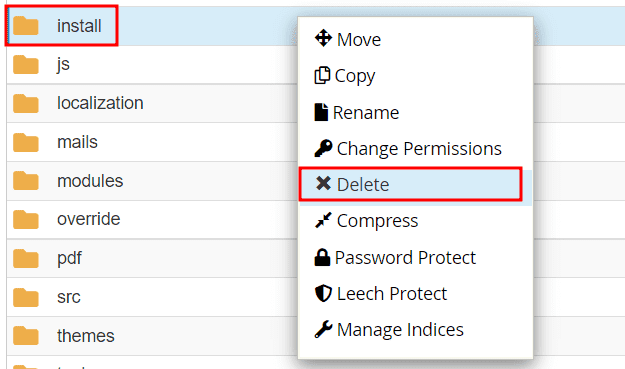 Prestashop Delete Install Folder