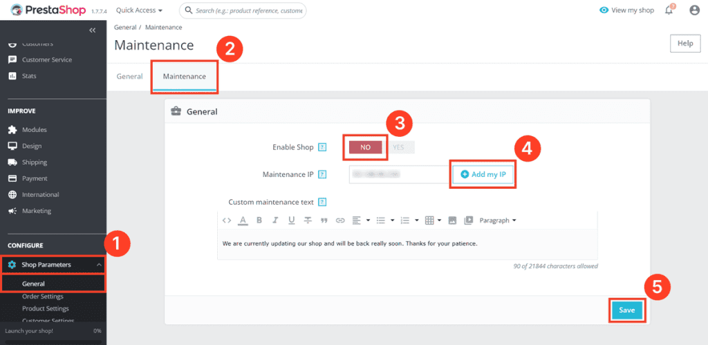 Prestashop Enable Maintenance Mode