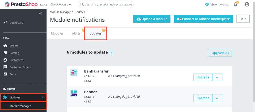 Prestashop Upgrade Modules