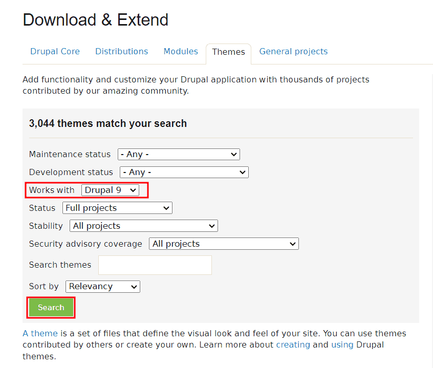 Search In The Directory Of Drupal Themes