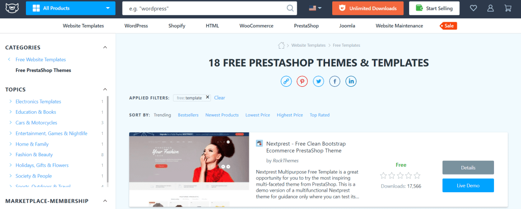 Templatemonster Free Prestashop Themes