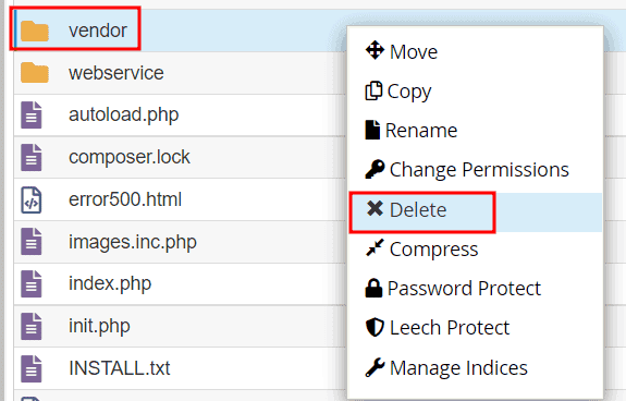 Upgrade Prestashop Delete Vendor Folder