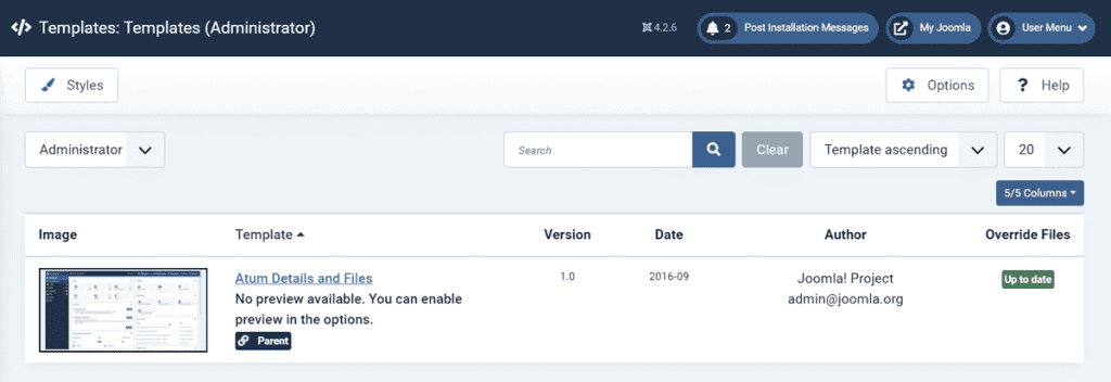 Joomla Administrator Template Settings