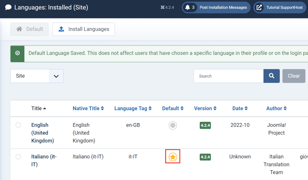 Joomla Change Site Default Language