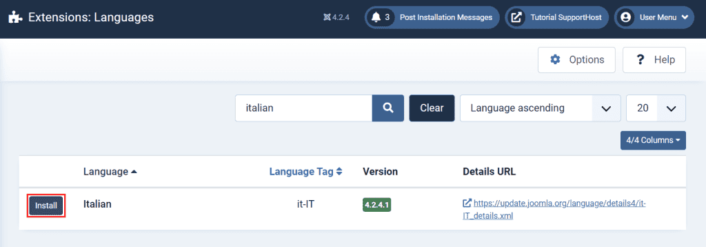 Joomla Install Language Example