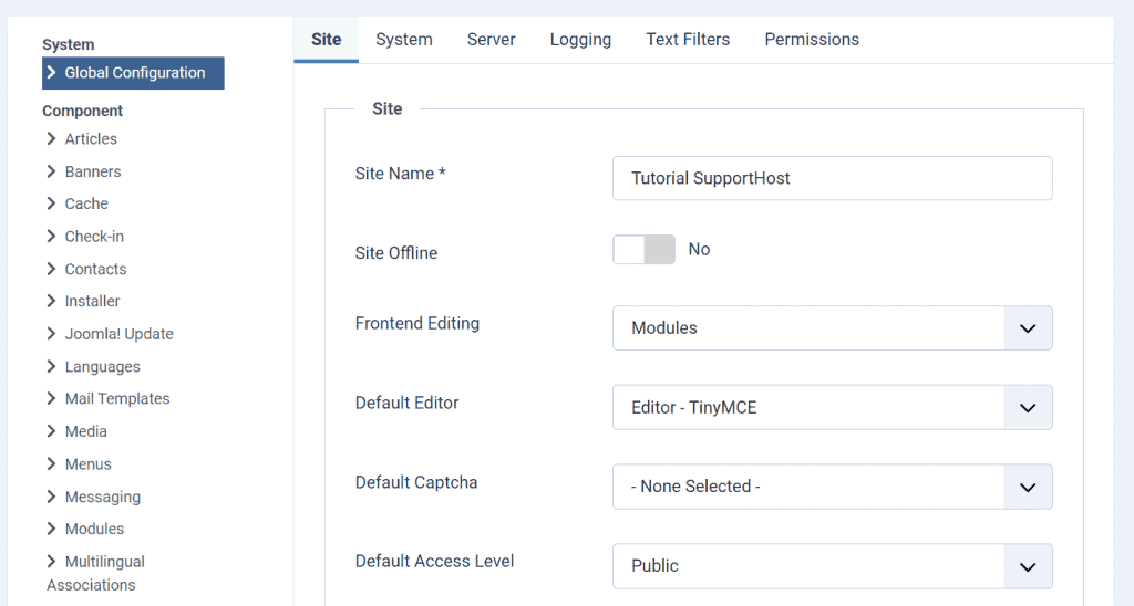 Joomla Site Global Configuration