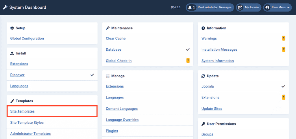 Joomla Site Template Settings