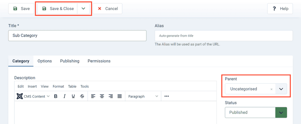 Joomla Tutorial Define Parent Category