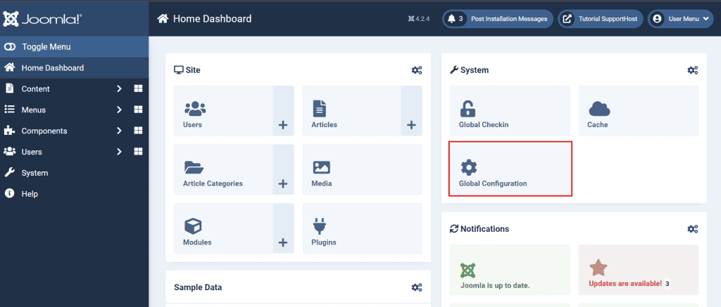 Joomla Tutorial Global Configuration