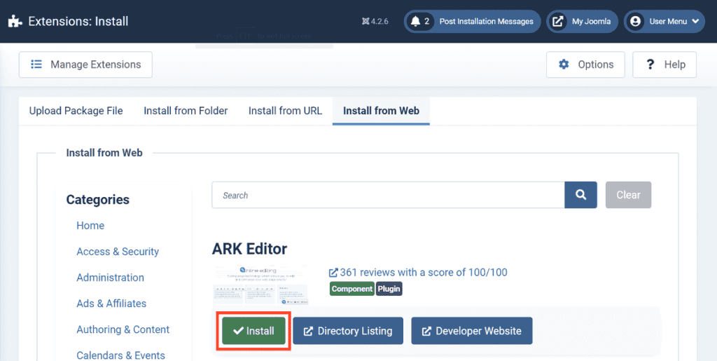 Joomla Tutorial Install Ark Editor