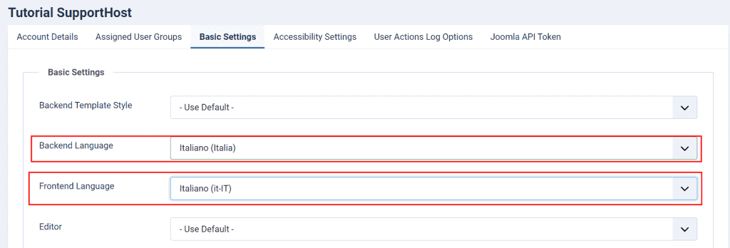 Joomla User Language Setting