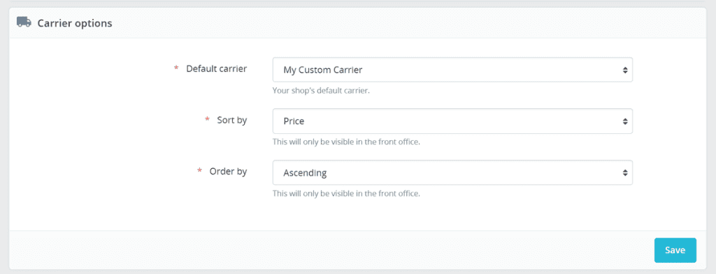 Prestashop Carrier Settings