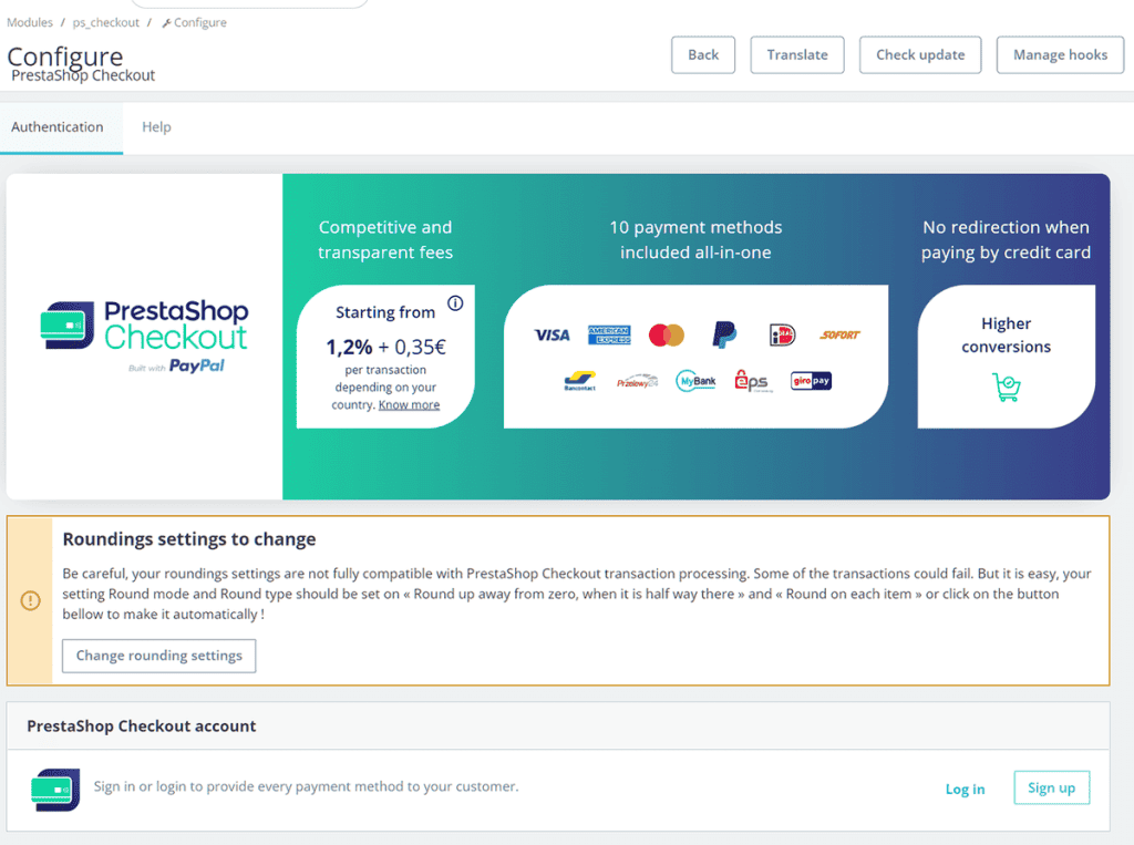 Prestashop Checkout Module Settings