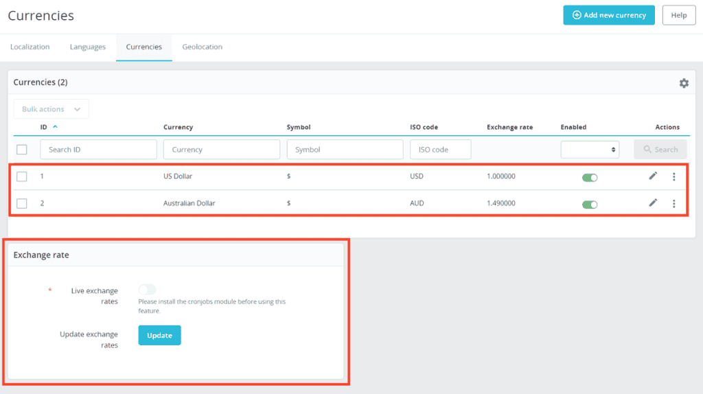 Prestashop Currencies Exchange Rate