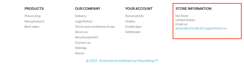 Prestashop Default Footer