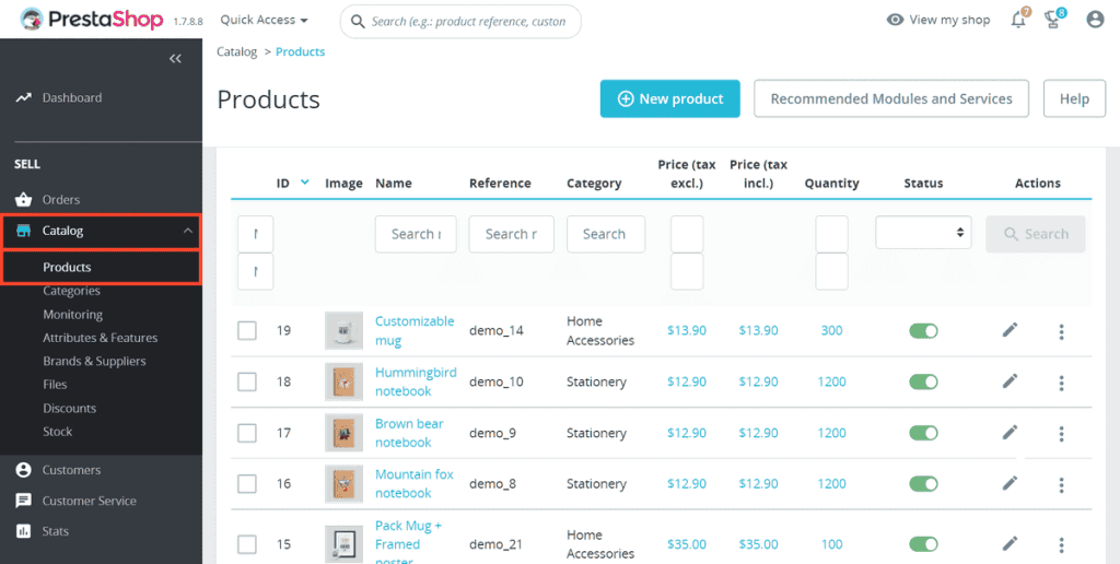 Prestashop Default Product List