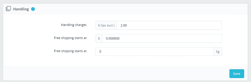 Prestashop Handling Settings