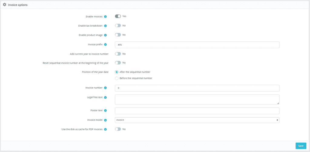 Prestashop Invoice Settings