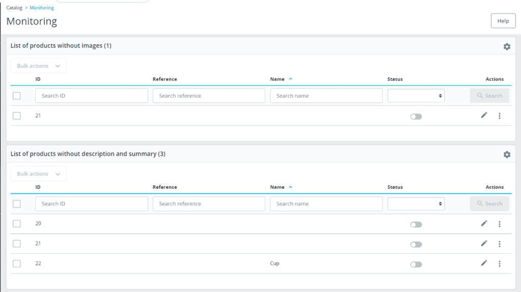 Prestashop Monitoring Product Catalog