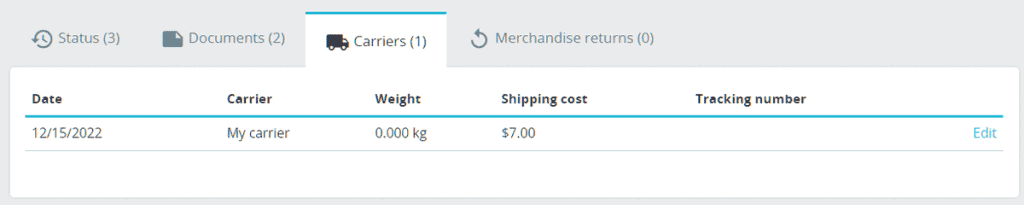 Prestashop Order Carriers Tab