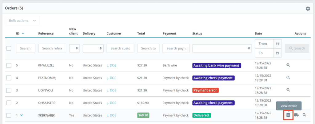 Prestashop Order View Invoice