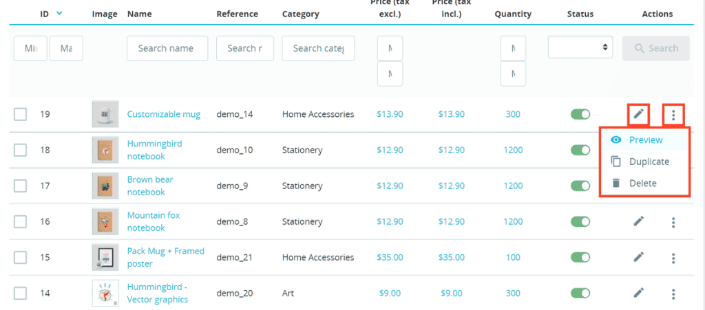 Prestashop Product Actions And Settings