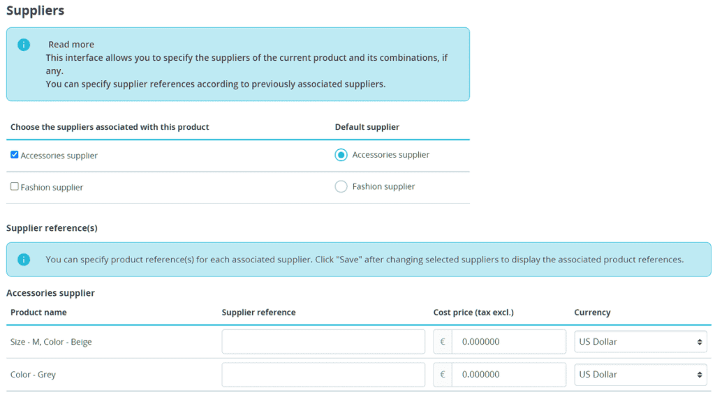 Prestashop Product Suppliers Tab