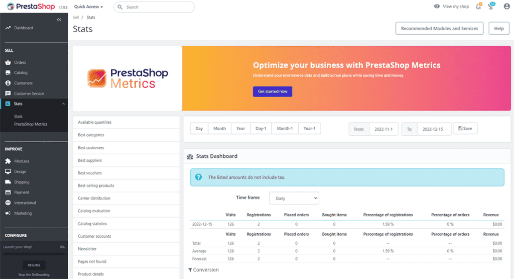 Prestashop Stats Section