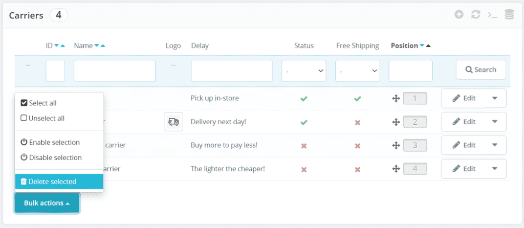 Prestashop Tutorial How Delete Carriers