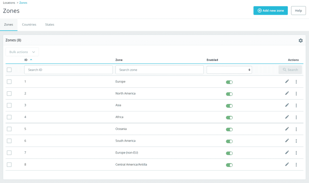 Prestashop Zone Settings