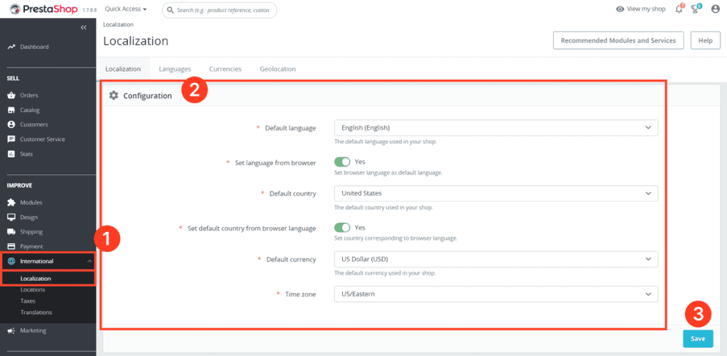 Prwstashop Localization Settings