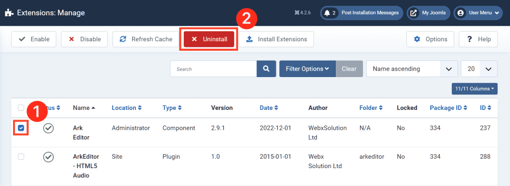 Uninstall Joomla Extension