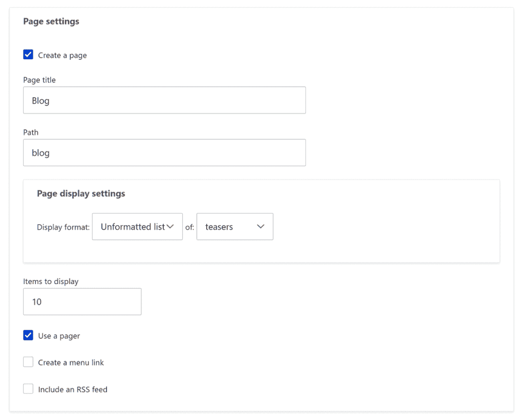 Drupal Add View Page Settings