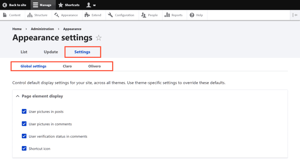 Drupal Appearance Settings