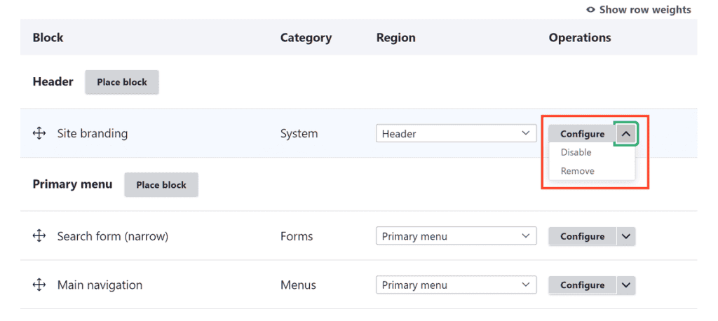 Drupal Block Configure Settings