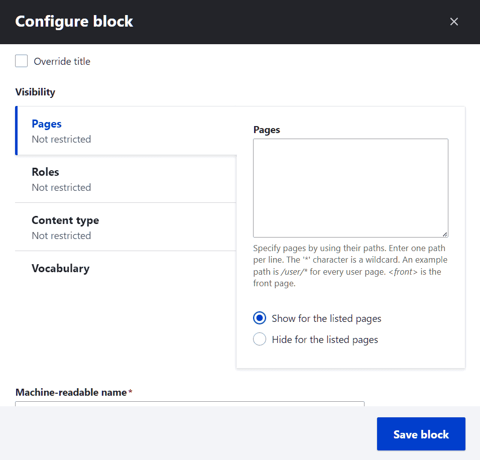 Drupal Configure Block Options