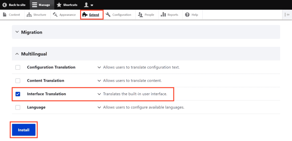 Drupal Enable Interface Translation Module