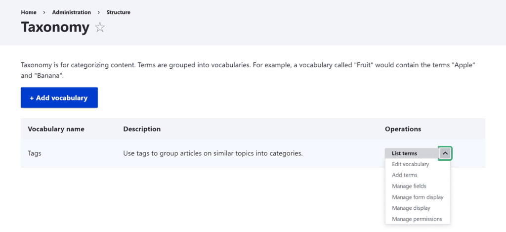 Drupal Manage Taxonomy