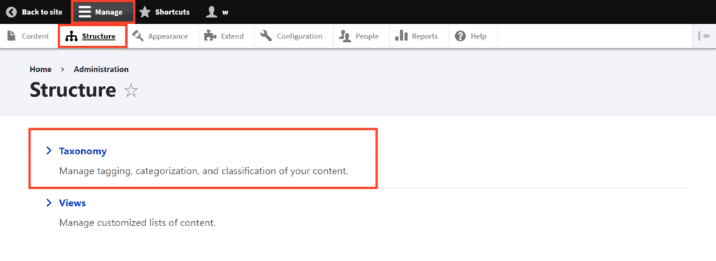 Drupal Tutorial Manage Structure Taxonomy
