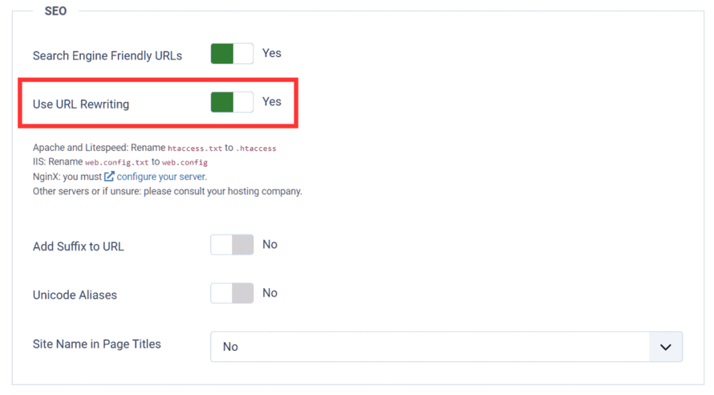 Joomla Settings Enable Url Rewrite