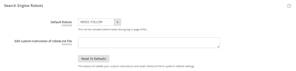 Magento File Robots Settings